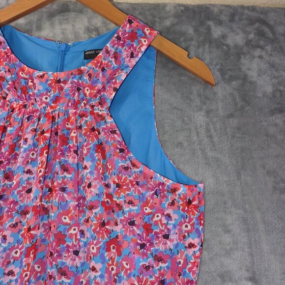 Maggy London Floral Pleated Halter Women's Midi Dress10 Pink Blue Garden‎ Party - Picture 8 of 11
